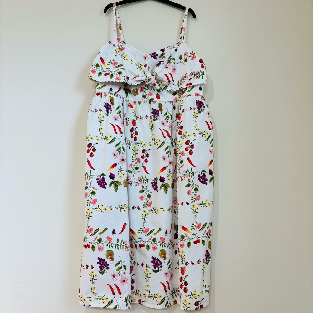 Old Navy White Green Fruits Floral Tie Front Smocked Sleeveless Midi Dress Sz 2X - Picture 4 of 16